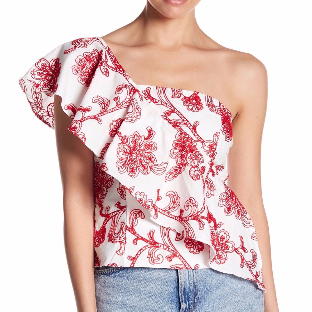 Do + Be Red and White One Shoulder Top